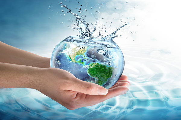 image of hands holding water depicting bathroom water conservation