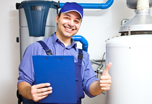 image of Emmaus plumber finishing water heater repair job