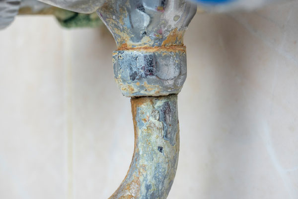 close-up of rust on the faucet due to poor water quality and water hardness