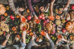 Flat lay photo of Family celebrating Thanksgiving day